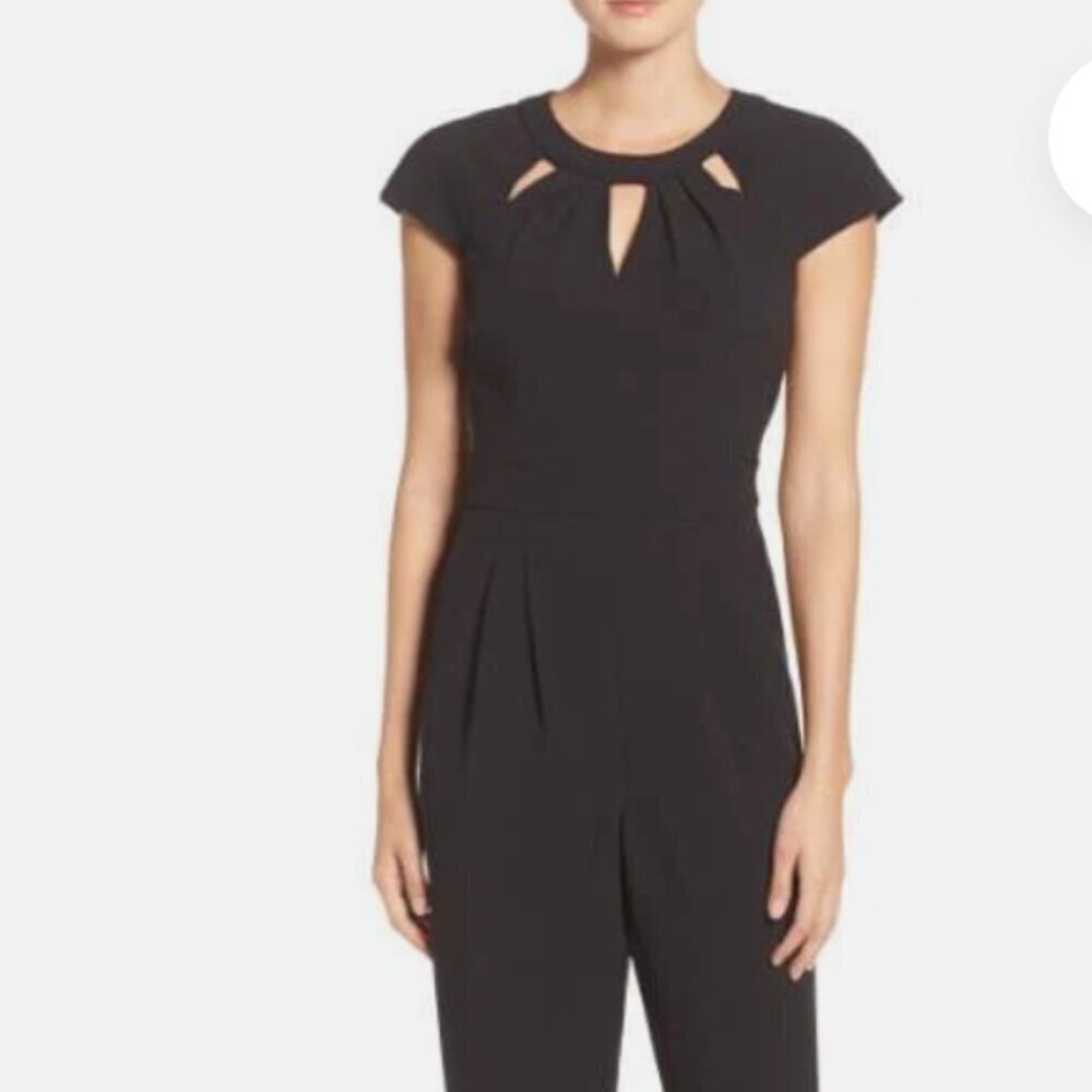 Eliza J Crepe Black Cut Out Pleated Jumpsuit Size 8​​​​
